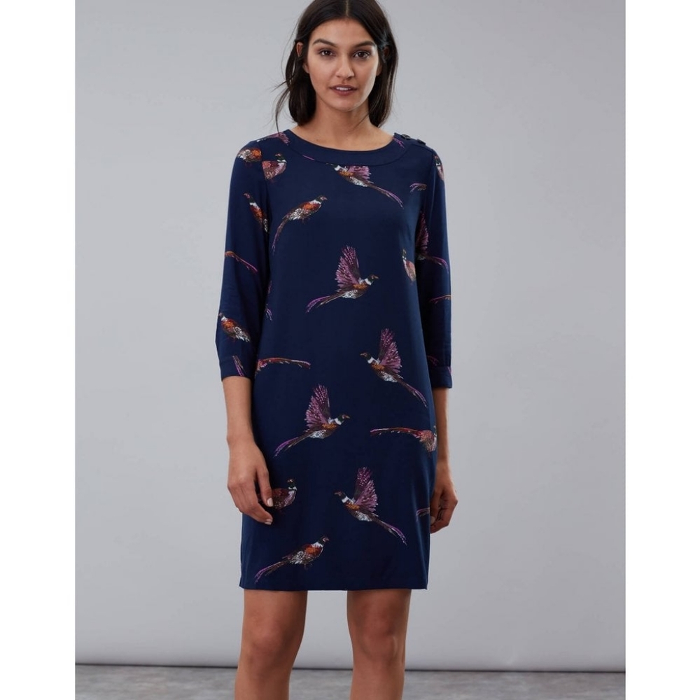 New Joules Boat Neck Woven Pheasant Dress Womens 8